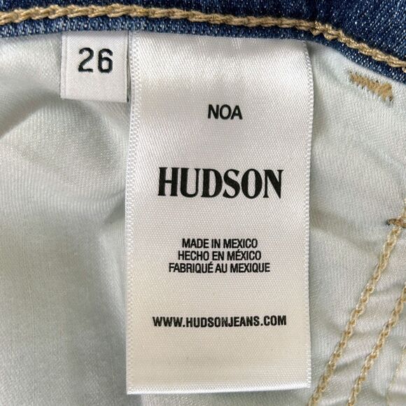 Hudson Noa Jeans Medium Blue Denim Raw Hem High Rise Straight Ankle Cotton 26 - Picture 11 of 12